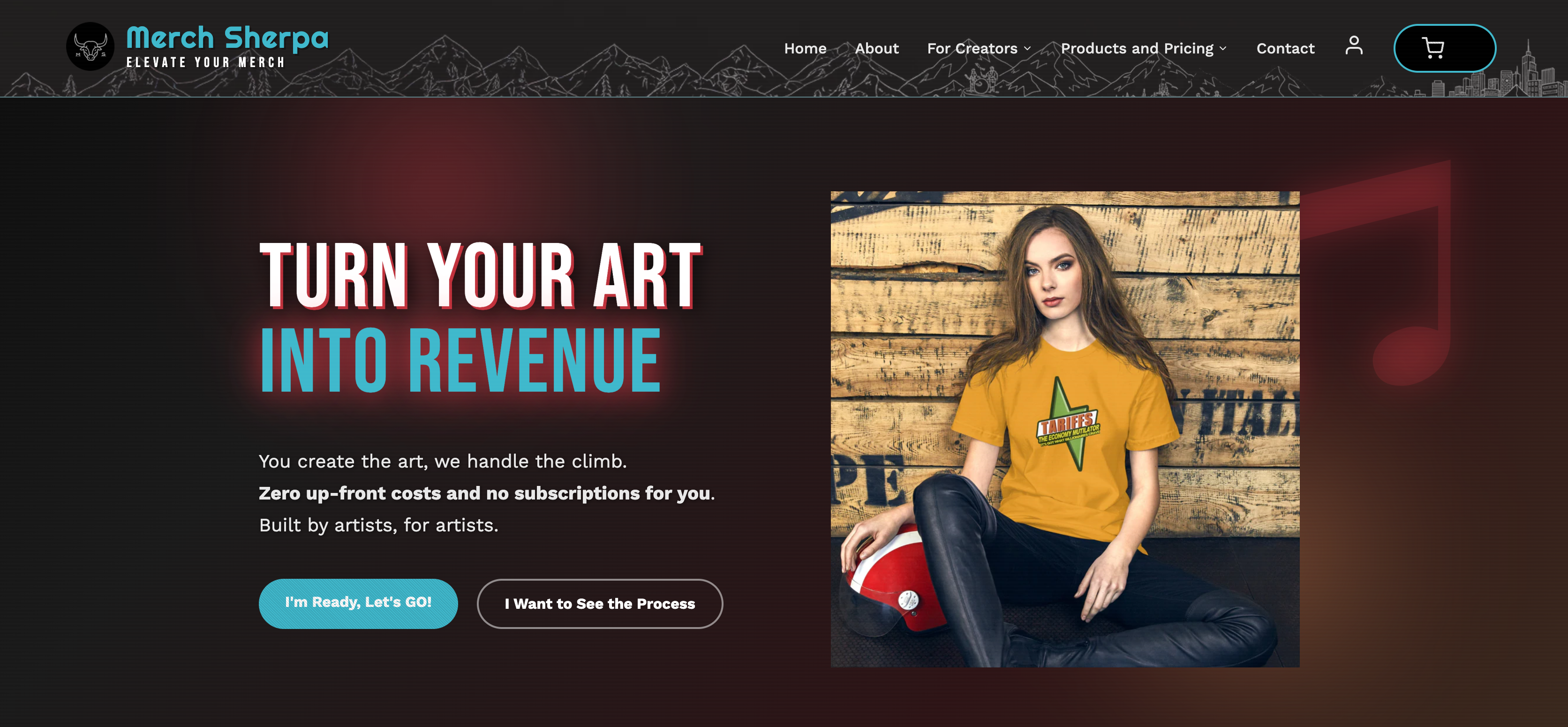 a woman with long hair sits on the left of and the words, turn your art into revenue are on the left