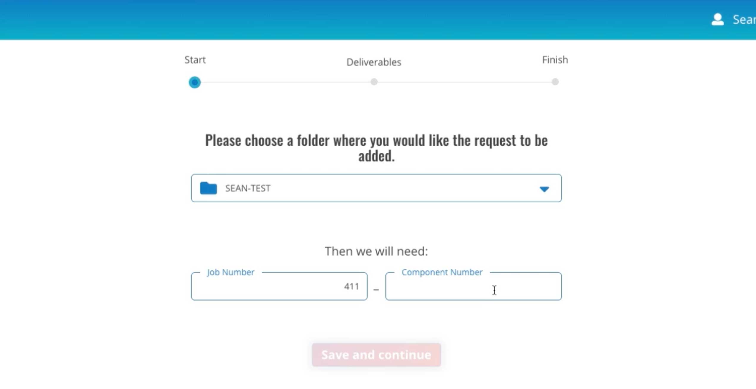 screenshot of the interface of the Work Request Form tool